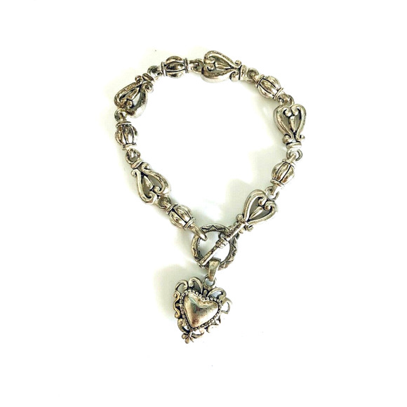 VTG Silver Bracelet Heart Clasp - Picture 2 of 8